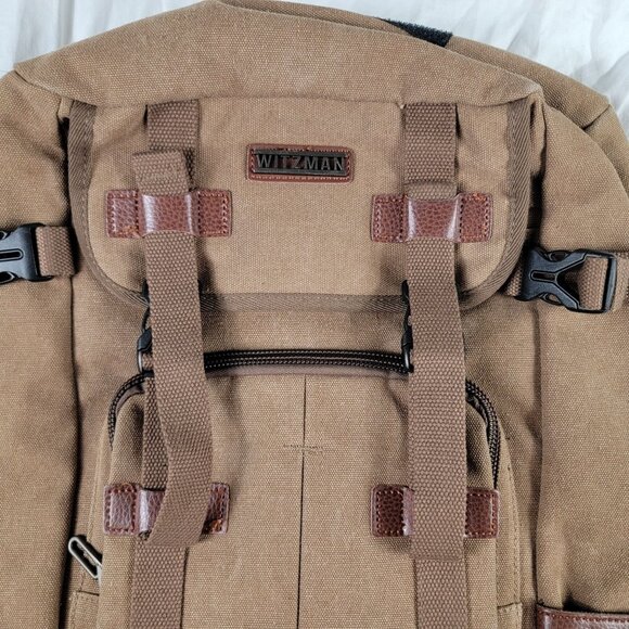 Witzman Canvas Backpack Travel Rucksack Multi Pocket Large Capacity Brown - Picture 4 of 12